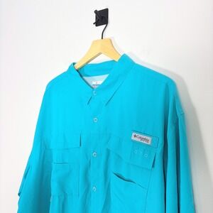 Columbia PFG Blood & Guts Shirt XXL Blue Vented Long Sleeve Fishing Hunting UPF